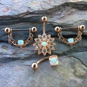 Set of Rose Gold Fire Opal Belly Nipple Rings